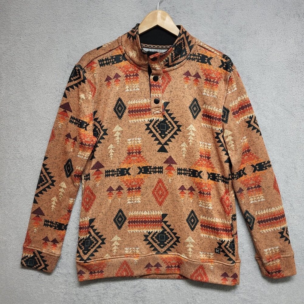 Departwest Pullover Sweater Mens Medium Aztec Fleece Warm Quater Snap Pocket